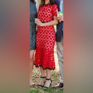 Jill Stuart Red Floral Lace Midi Dress